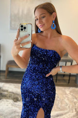 P1031 - Off-Shoulder Scoop Full Sequins Sleeveless Prom Formal Party Dress with Slit