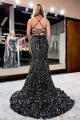 P1034 - Mermaid/Trumpet Scoop High Slit Sequins Prom Formal Party Dress