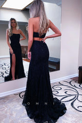 P1035 - Strapless Scoop Beads Sleeveless Side Slit Prom Formal Party Dress