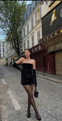 Simple Sheath Strapless 18th Birthday Dresses Black Velvet Birthday Outfits P1037