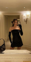 Simple Sheath Strapless 18th Birthday Dresses Black Velvet Birthday Outfits P1037