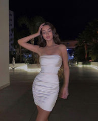 Simple Sheath Strapless 18th Birthday Dresses Short Birthday Outfits P1039