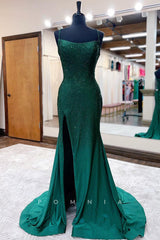 P1041 - Spaghetti Straps Scoop Mermaid Beads Sleeveless Prom Party Formal Dress