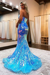 P1043 - Glitter Strapless V-Neck Side Slit Mermaid Sleeveless Prom Party Dress