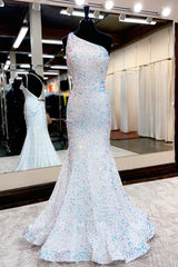P1044 - One Shoulder Full Sequins Mermaid Sleeveless Prom Party Formal Dress