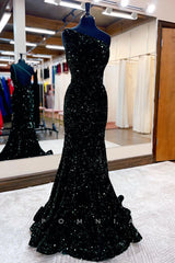 P1044 - One Shoulder Full Sequins Mermaid Sleeveless Prom Party Formal Dress