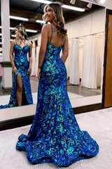 P1049 - Glamorous Straps Appliques Sleeveless High Slit Prom Party Formal Dress