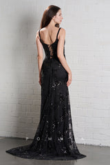 P1057 - Stunning Straps Deep V-Neck Appliques Side Slit Prom Party Formal Dress