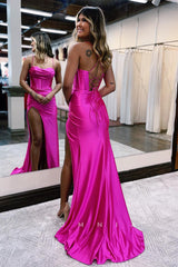 P1060 - Chic Spaghetti Straps Sweetheart Pleats Prom Formal Party with Slit