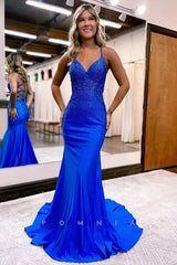 P1063 - Mermaid/Trumpet Straps Beads Sleeveless Prom Party Formal Dress