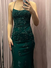 Backless Mermaid Green Lace Long Prom Dress Green Lace Formal Dress P1064