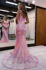 P1067 - Glitter Straps Deep V-Neck Sequins Mermaid Prom Party Formal Dress