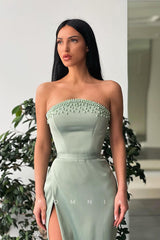P1073 - Off-Shoulder Scoop Top Beads High Slit Sleeveless Party Formal Prom Dress