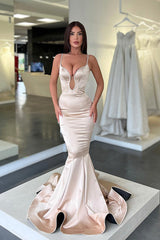 P1083 - Spaghetti Straps Illusion V-Neck Mermaid Sleeveless Prom Party Formal Dress