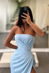 P1091 - Off-Shoulder Scoop Pleats High Slit Sleeveless Party Formal Prom Dress