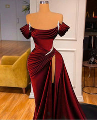 Mermaid Strapless Red Long Slit Prom Dress Evening Dresses P1092