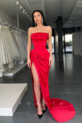 P1093 - Off-Shoulder Scoop Pleats Sleeveless High Slit Party Formal Prom Dress