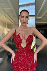 P1106 - Glitter Deep V-Neck Sequins Sleeveless Party Dance Prom Dress