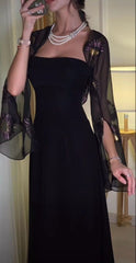 Elegant A Line Strapless Long Prom Dresses Black Formal Dress P1107