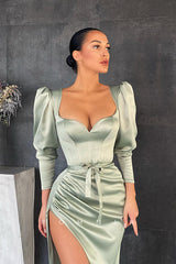 P1112 - Elegant Long Sleeves Sweetheart Pleats Party Prom Formal Dress with Split