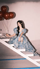 Elegant High Low Blue Floral Prom Dresses Long Formal Dress P1114