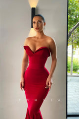 P1117 - Off-Shoulder V-Neck Sleeveless  Mermaid Satin Prom Formal Party Dress