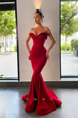 P1117 - Off-Shoulder V-Neck Sleeveless  Mermaid Satin Prom Formal Party Dress