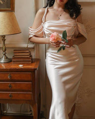 Elegant A line Straps Silk Satin Prom Dresses Formal Dress P1118