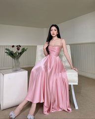 Elegant A line Straps Ankle Length Pink Prom Dresses Formal Dress P1125
