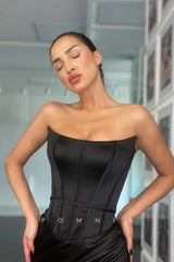 P1128 - Off-Shoulder Scoop High Slit Pleats Sleeveless Long Party Prom Dress