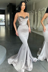 P1152 - Spaghetti Straps Top Beads Mermaid Sleeveless Party Prom Dress