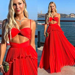 Chiffon Prom Dress Spaghetti Strap Floor Length Sleeveless Formal Evening Dresses P1155