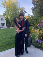 Simple Mermaid Straps Floor Length Sleeveless Black Prom Dress P1160