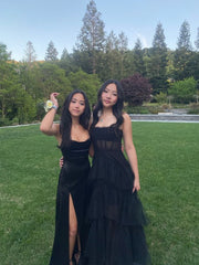Simple Mermaid Straps Floor Length Sleeveless Black Prom Dress P1160