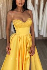 P1163 - Spaghetti Straps A-Line Sweetheart Party Formal Prom Dress with Slit