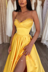 P1163 - Spaghetti Straps A-Line Sweetheart Party Formal Prom Dress with Slit