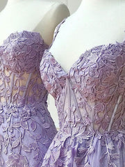 Sweetheart Neck Lace Long Prom Dresses, Lace Graduation Dress P1167