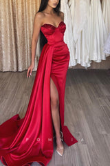 P1180 - Sheath/Column Strapless Beads High Slit Party Prom Formal Dress with Train