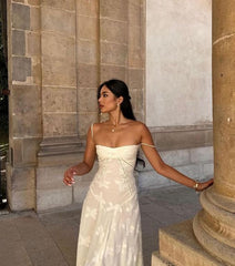 Sheath Straps Ivory Floor Length Sleeveless Lace Prom Dress P1182
