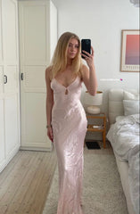 Sheath Straps Light Pink Floor Length Sleeveless Prom Dress P1183