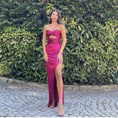 Sheath Strapless Hot Pink Floor Length Sleeveless Prom Dress P1184