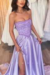 P1185 - A-Line Strapless Pleats Top Sequins Long Sleeveless Prom Formal Party Dress