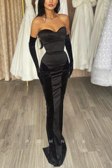 P1190 - Column/Sheath Strapless Sweetheart Satin Prom Party Dress with Gloves