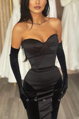 P1190 - Column/Sheath Strapless Sweetheart Satin Prom Party Dress with Gloves