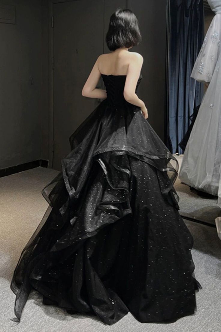Vintage A line Strapless Sleeveless Long Black Prom Dress