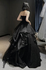 Vintage A line Strapless Sleeveless Long Black Prom Dress P1198