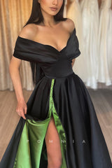 P1199 - A-Line Strapless V-Neck High Slit Pleats Prom Party Formal Dress