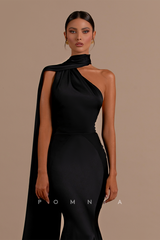 P1206 - Mermaid One Shoulder Sleeveless Ribbon Evening Formal Prom Dress