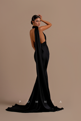 P1206 - Mermaid One Shoulder Sleeveless Ribbon Evening Formal Prom Dress