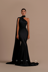 P1206 - Mermaid One Shoulder Sleeveless Ribbon Evening Formal Prom Dress